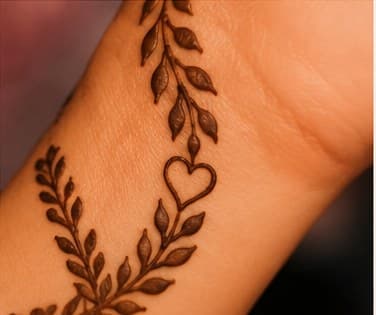 A tiny heart between two leafy mehendi vines