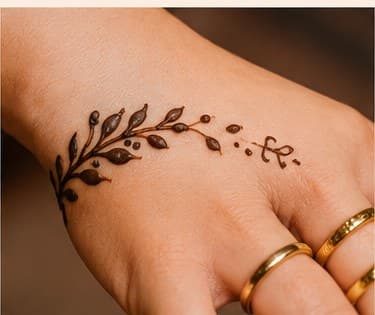 A delicate single mehendi vine across the back of the hand