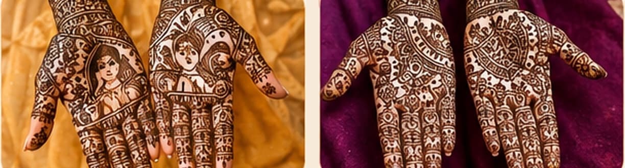 Rajasthani mehndi — royal portraits and symmetrical detailed patterns