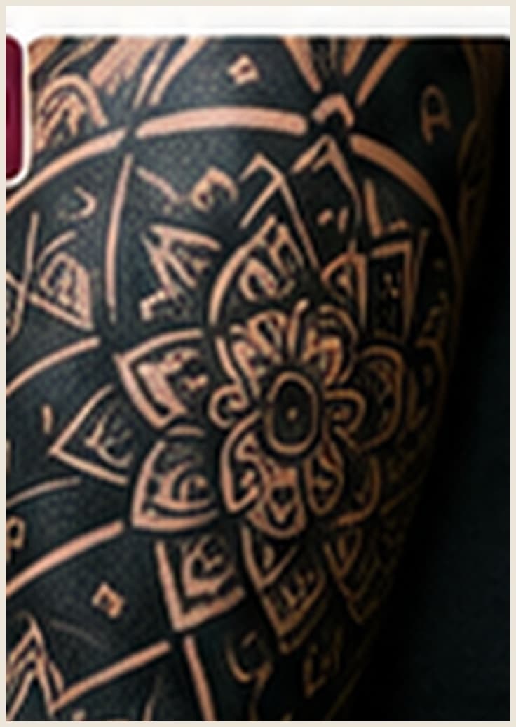 Blackwork tattoo — dense ornamental black patterns on the leg